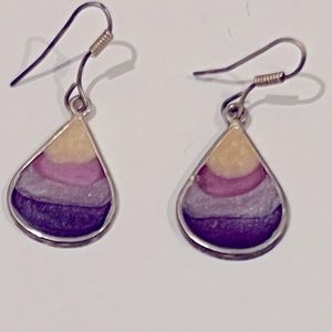 Purple resin tear drop shaped earrings